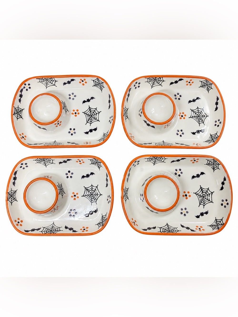 Temptations Tara Boofetti Halloween Snack Caddy Trays Set 4 Ceramic Serving